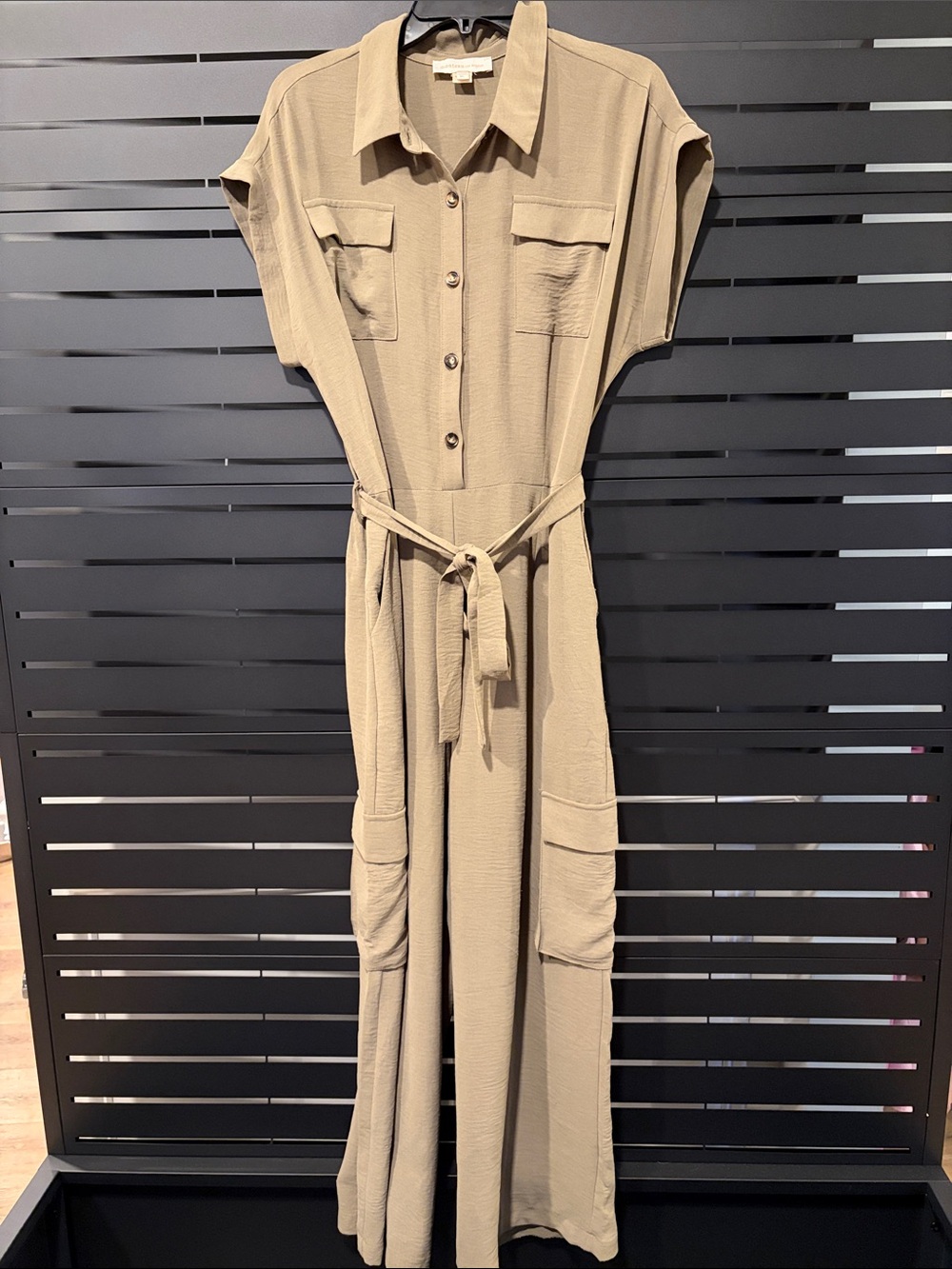 Monteau Utility Wide Leg Cargo Jumpsuit in Olive-Tan